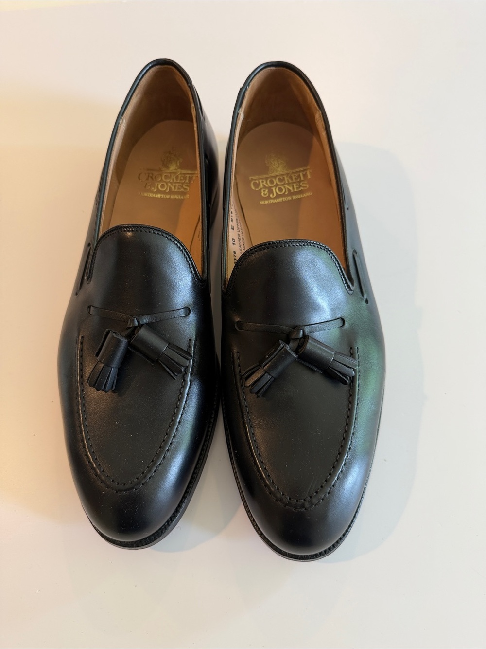 Crockett & Jones Cavendish Black Leather Tassel Loafers Sz 10E.  NWOB. Box45 - Picture 2 of 8